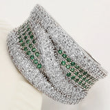 Green CZ Gem Silver Wedding Engagement Ring for Women