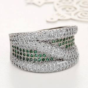 Green CZ Gem Silver Wedding Engagement Ring for Women