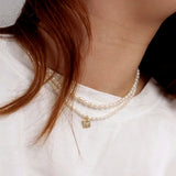 Freshwater Pearl Beads Necklace for Women Vintage Choker Initial Charms Pendant