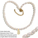 Freshwater Pearl Beads Necklace for Women Vintage Choker Initial Charms Pendant