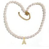 Freshwater Pearl Beads Necklace for Women Vintage Choker Initial Charms Pendant