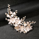 Pearl Rhinestone Ceramic Flower Wedding Hair Comb Hair Clip