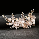 Pearl Rhinestone Ceramic Flower Wedding Hair Comb Hair Clip