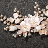 Pearl Rhinestone Ceramic Flower Wedding Hair Comb Hair Clip