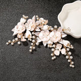 Pearl Rhinestone Ceramic Flower Wedding Hair Comb Hair Clip