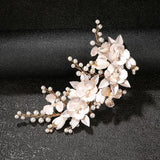 Pearl Rhinestone Ceramic Flower Wedding Hair Comb Hair Clip