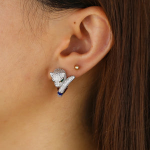 Leopard Design CZ Paved Animal Earring for Women Girls