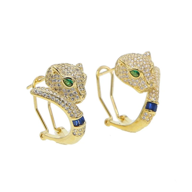 Leopard Design CZ Paved Animal Earring for Women Girls