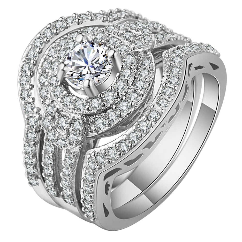 3pc Zirconia Crystal Ring Set for Women Wedding Jewelry