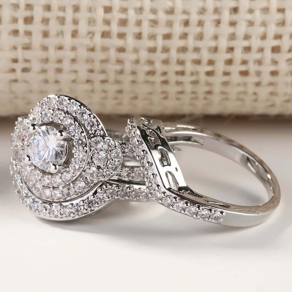 3pc Zirconia Crystal Ring Set for Women Wedding Jewelry