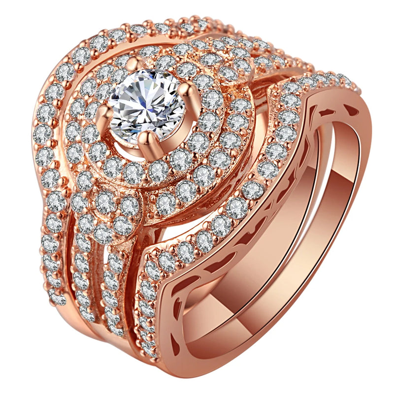 3pc Zirconia Crystal Ring Set for Women Wedding Jewelry