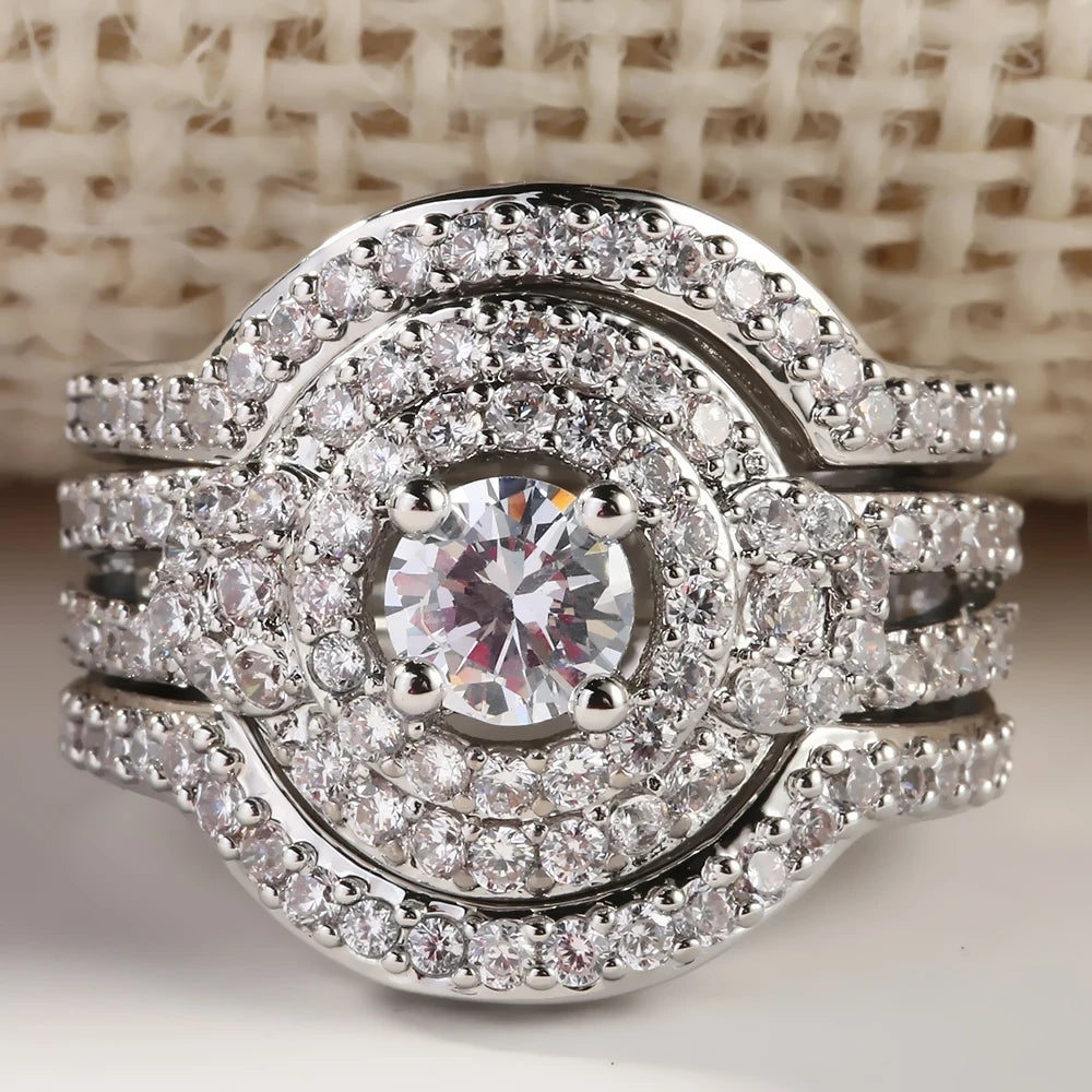 3pc Zirconia Crystal Ring Set for Women Wedding Jewelry