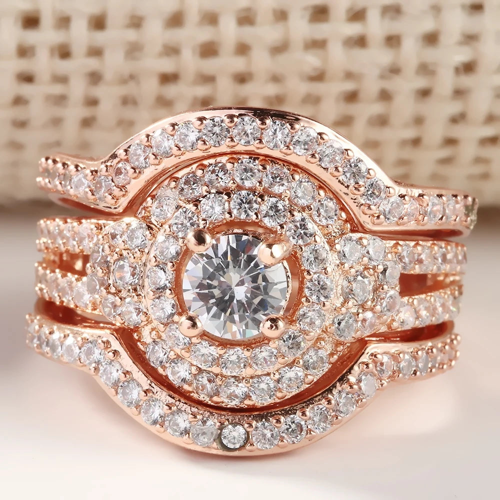 3pc Zirconia Crystal Ring Set for Women Wedding Jewelry