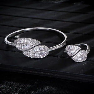 Leaf Shape Bangle Ring Sets Dubai Bridal Jewelry For Women Wedding S0720
