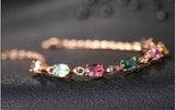 Multicolor Crystal Chain Bracelet 18k Rose Fine Bridal Jewelry