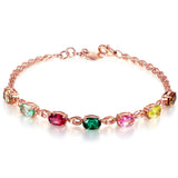 Multicolor Crystal Chain Bracelet 18k Rose Fine Bridal Jewelry