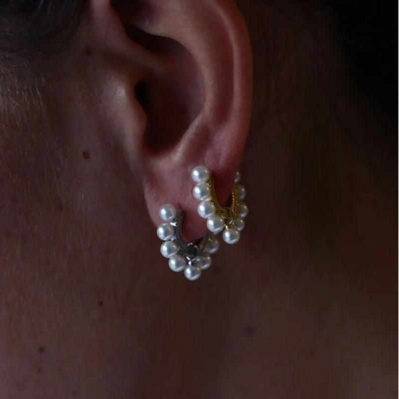 925 Silver Small HOOP Earrings Pink ROSE Pearl