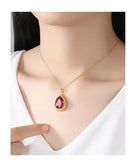 Red Crystal Ruby Gemstones Pendant Necklace 14k Jewelry