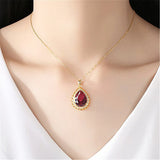 Red Crystal Ruby Gemstones Pendant Necklace 14k Jewelry