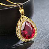 Red Crystal Ruby Gemstones Pendant Necklace 14k Jewelry