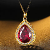 Red Crystal Ruby Gemstones Pendant Necklace 14k Jewelry