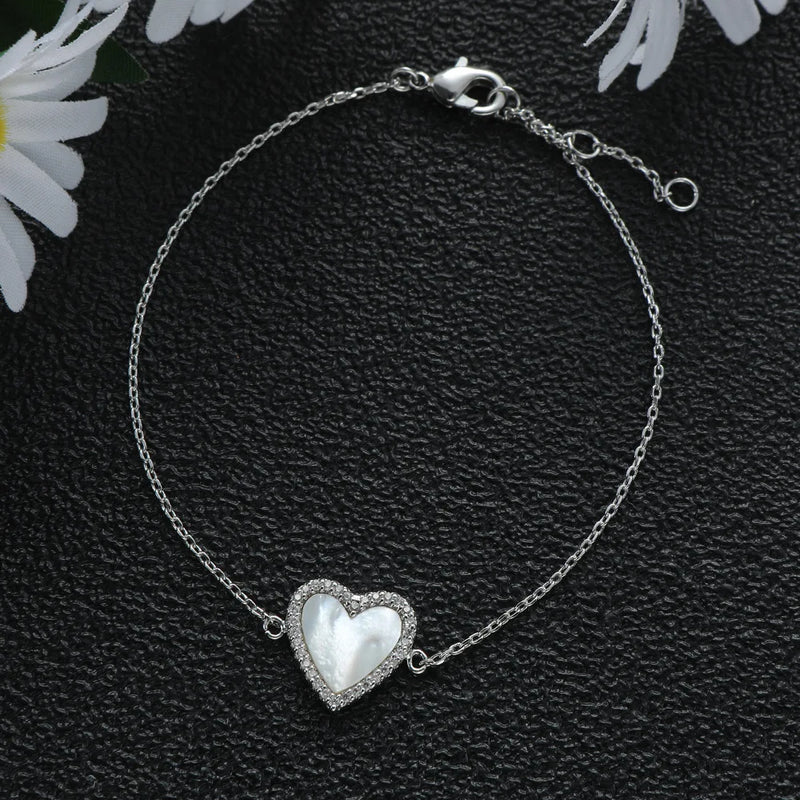 Romantic Heart Shell Bracelet for Women Rhinestone Bangle