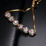 Rainbow Bracelet Full Pave Colorful Cubic Zircon Adjustable Charm Chain Bracelet