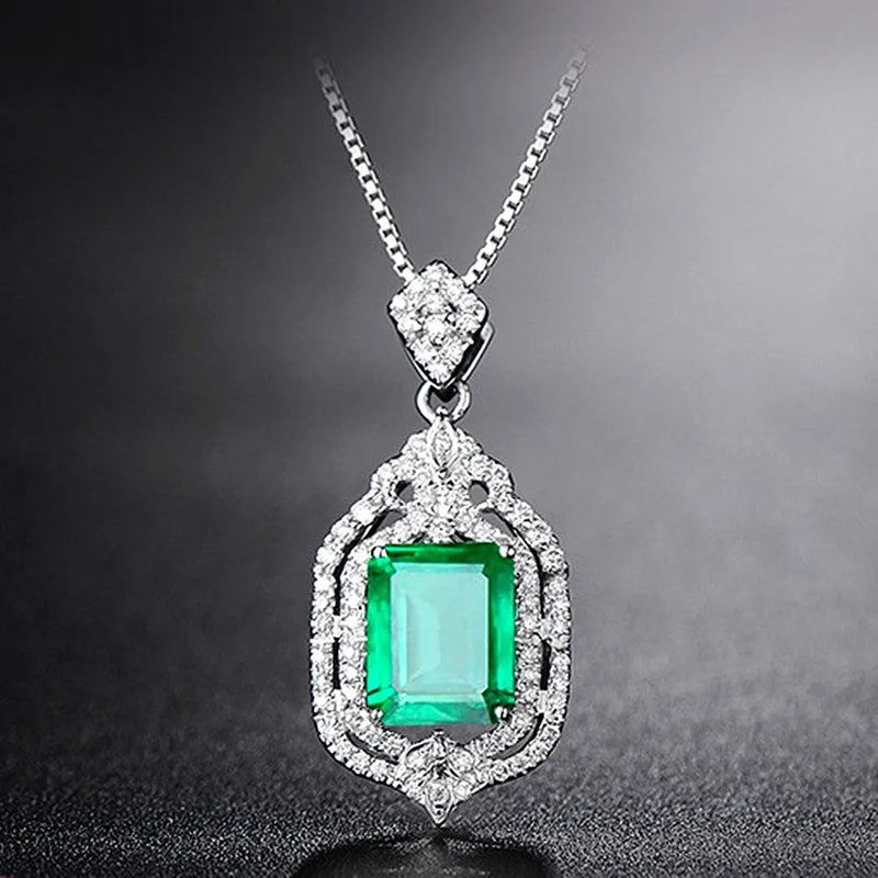 Green Crystal Emerald Diamond Pendant Necklaces Choker Jewelry