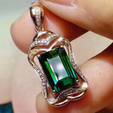 Royal Green Emerald Diamond Pendant Necklace 18k Rose Choker Jewelry