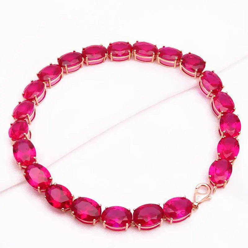 Purple Ruby Crystals Bracelet 14K Rose Gold Engagement Jewelry