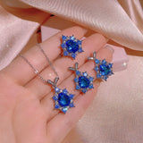 Topaz Gemstone Jewelry Set for Women - Silver Plate Necklace Earring Ring