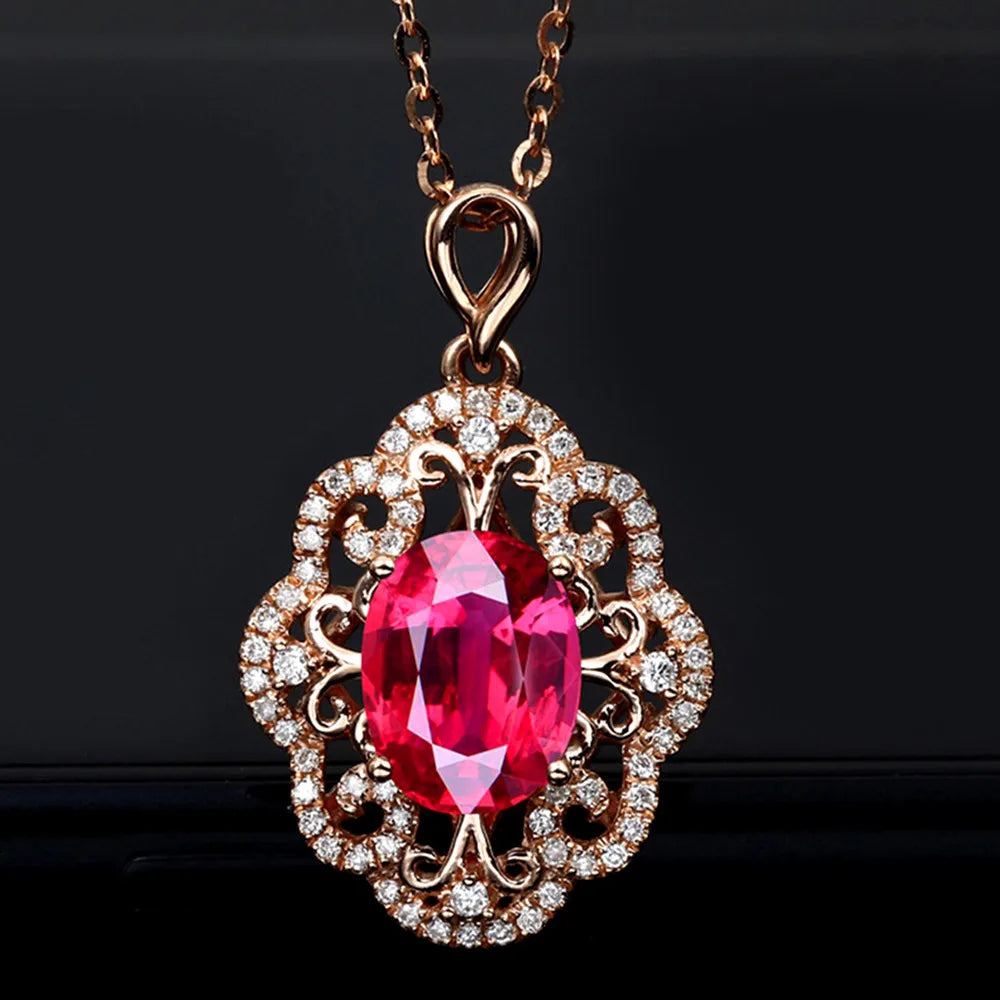 Vintage Ruby Red Crystal Pendant Necklaces Women Choker Jewelry