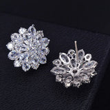 Zircon Diamonds Snow Stud Earrings 18K Silver Bridal Jewelry