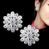 Zircon Diamonds Snow Stud Earrings 18K Silver Bridal Jewelry