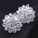 Zircon Diamonds Snow Stud Earrings 18K Silver Bridal Jewelry