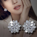 Zircon Diamonds Snow Stud Earrings 18K Silver Bridal Jewelry