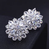 Zircon Diamonds Snow Stud Earrings 18K Silver Bridal Jewelry
