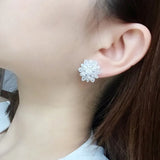 Zircon Diamonds Snow Stud Earrings 18K Silver Bridal Jewelry