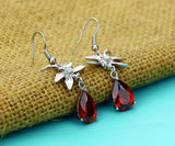Zirconia Ladies Earrings 925 Sterling Silver Red Crystal Drop Earrings