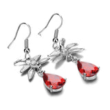 Zirconia Ladies Earrings 925 Sterling Silver Red Crystal Drop Earrings