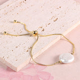 Baroque Freshwater Pearl Bracelet 18k Plated Link Women Slider Knot Wristbands