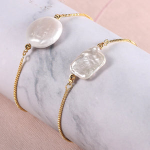 Baroque Freshwater Pearl Bracelet 18k Plated Link Women Slider Knot Wristbands