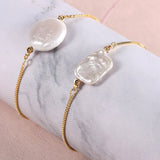 Baroque Freshwater Pearl Bracelet 18k Plated Link Women Slider Knot Wristbands