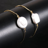 Baroque Freshwater Pearl Bracelet 18k Plated Link Women Slider Knot Wristbands