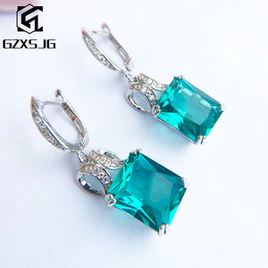 Luxyimagic Brazilian Paraiba Emerald Tourmaline Gemstone Earrings