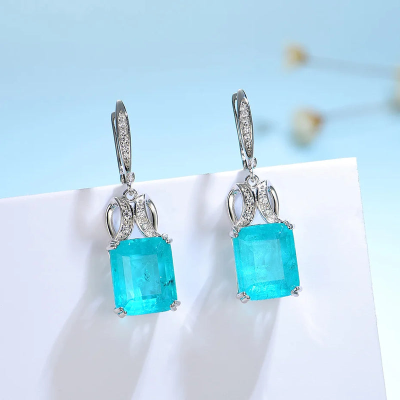 Luxyimagic Brazilian Paraiba Emerald Tourmaline Gemstone Earrings