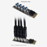 M.2 to Pci-E X1 4 Port USB3.0 Expansion Adapter ASM1184E
