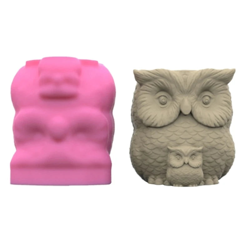 Mother Son Owl Silicone Mold Succulents Concrete Flower Pot Vase Mold