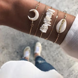 Boho Stone Shell Moon Bracelet Retro Charm Jewelry