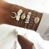 Boho Stone Shell Moon Bracelet Retro Charm Jewelry